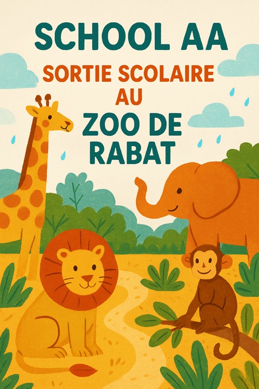 Affiche d'invitation générée par l'IA pour une sortie scolaire au zoo