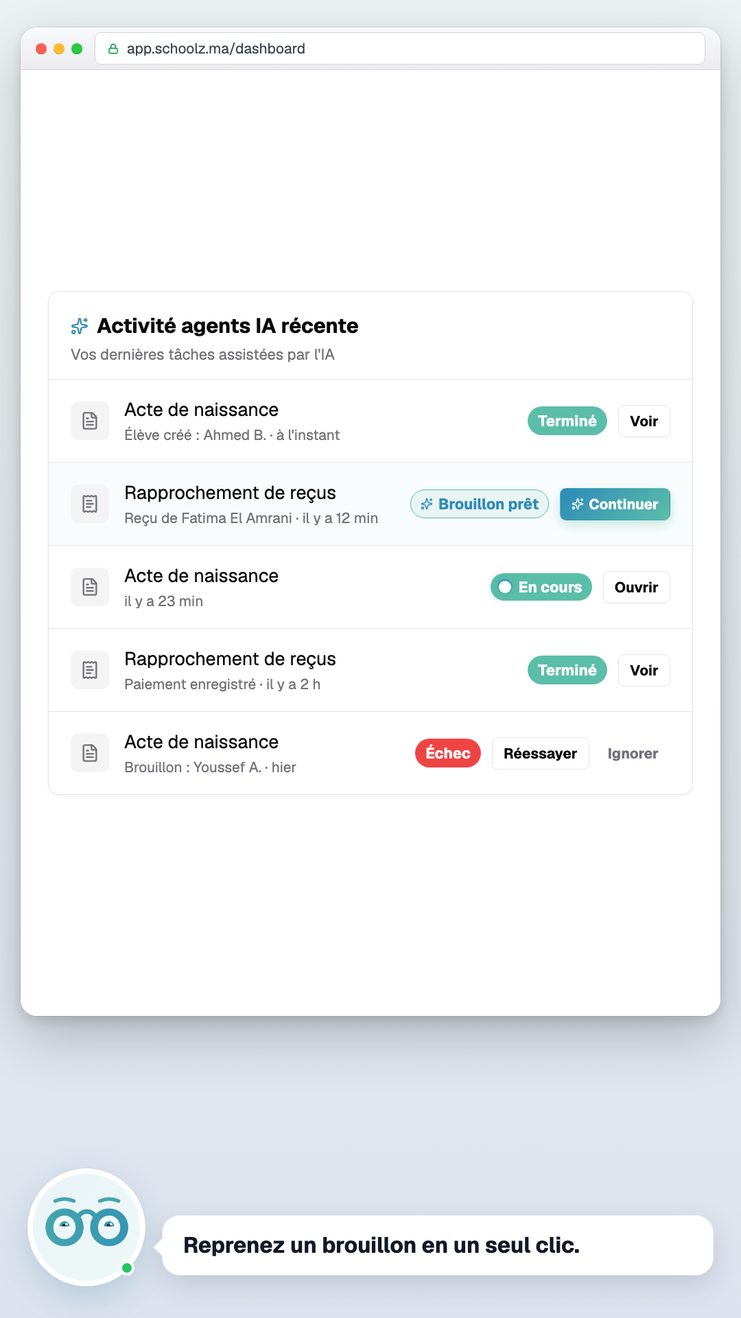 Aperçu — Rapprochement des reçus