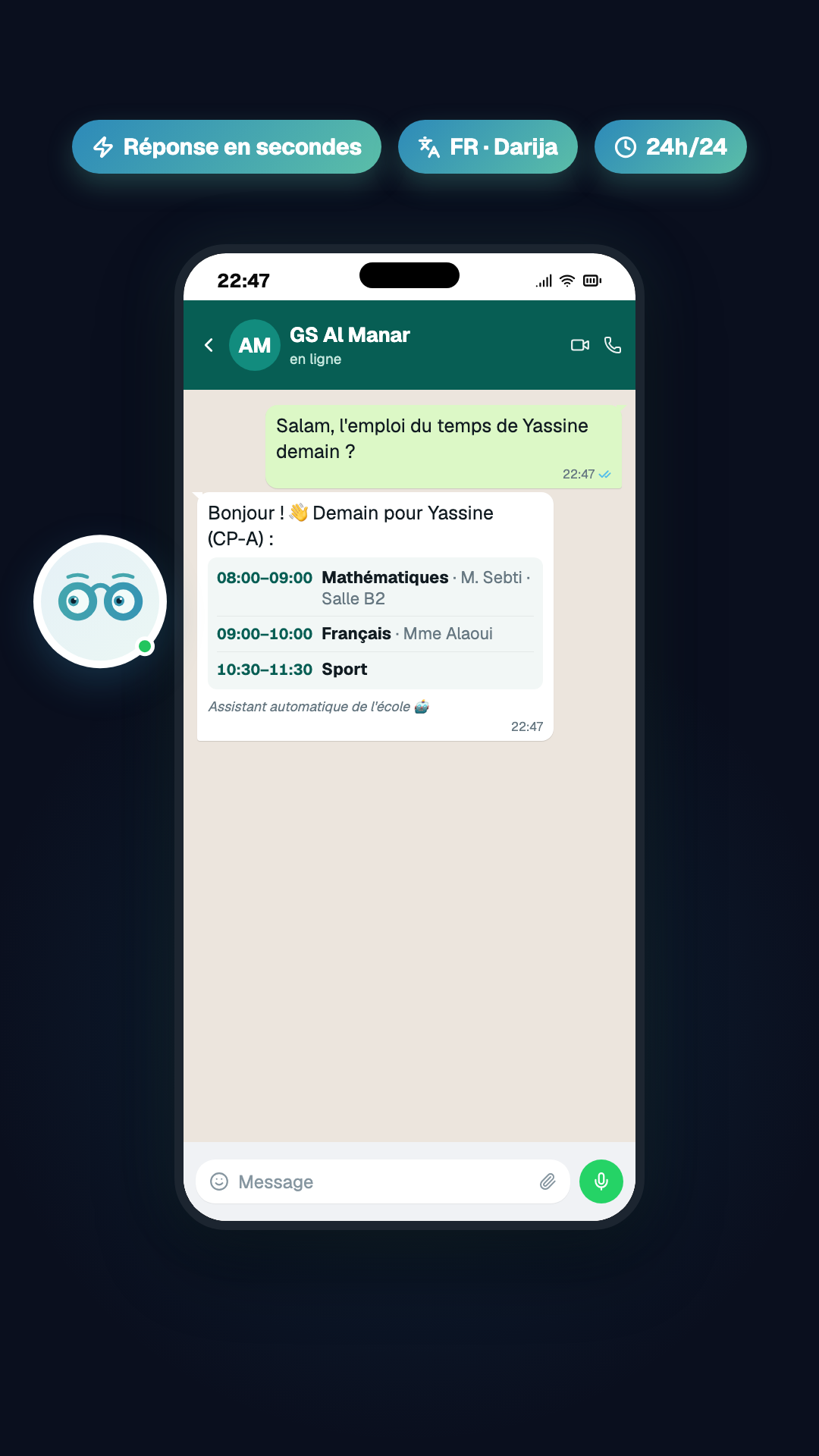 Aperçu — Assistant WhatsApp pour les parents