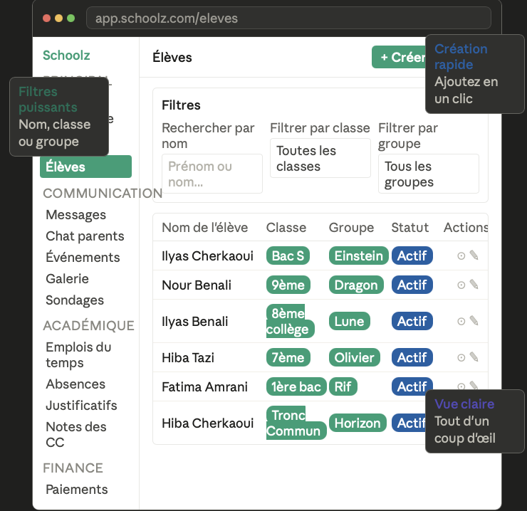 Aperçu — Gestion des Élèves