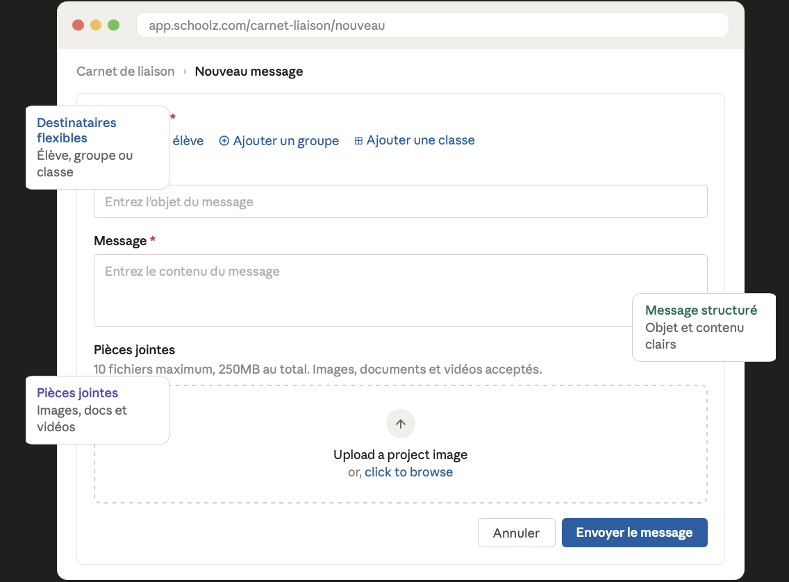 Aperçu — Carnet de Liaison (Messagerie)